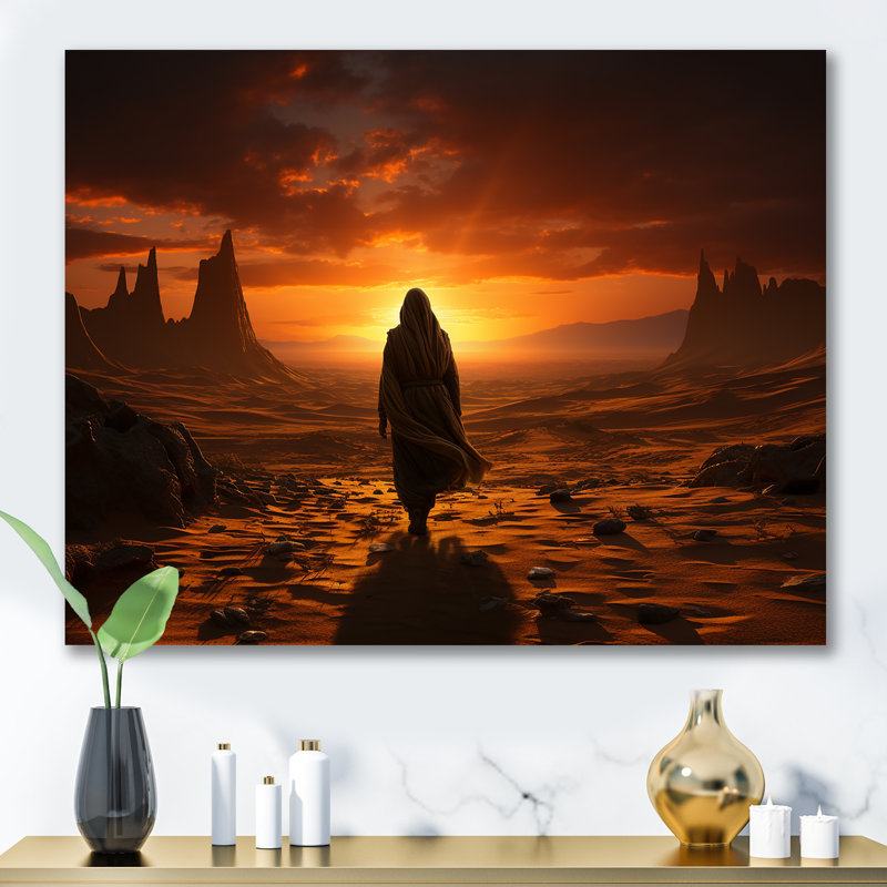 «Lonely Man Walking In Desert II» - art mural désert, Toile tendue, H 34 po x l 44 po x P 1,5 po