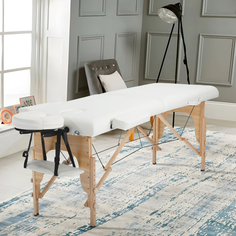 Massage Table 2 Folding Massage Bed Wide Spa Bed Height Adjustable Massage Table For Spa Footmassage Facial Carespa Tattoo, Cream