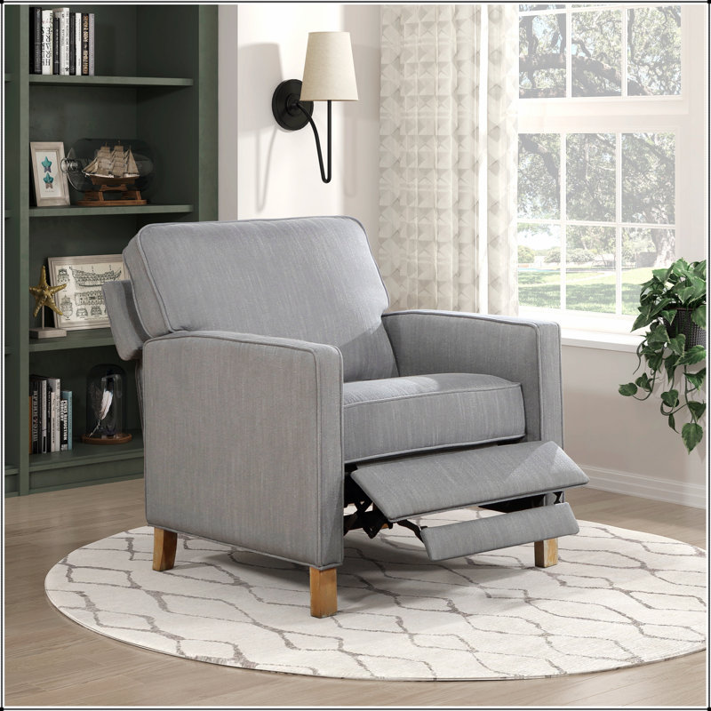 Chaise inclinable classique avec dossier en tissu gris et cadre en bois massif pour un confort élégant
