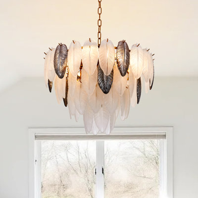 Lustre 8 niveaux à gradation moderne avec feuilles en cristal gris clair et fumé
