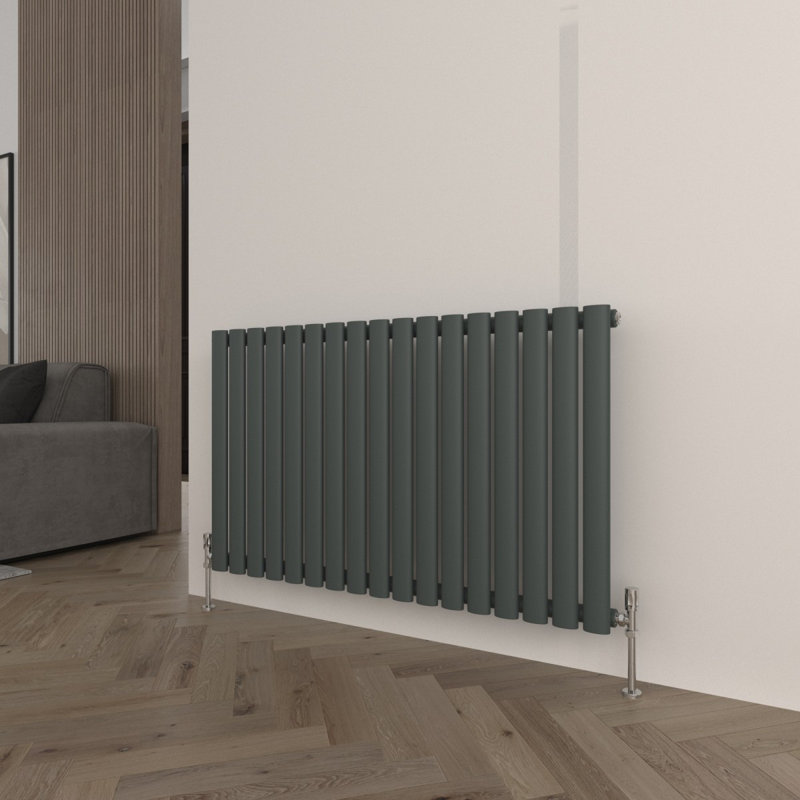 Horizontal Oval Panel Radiators, 60cm H x 100.3cm W x 5.6cm D, Grey