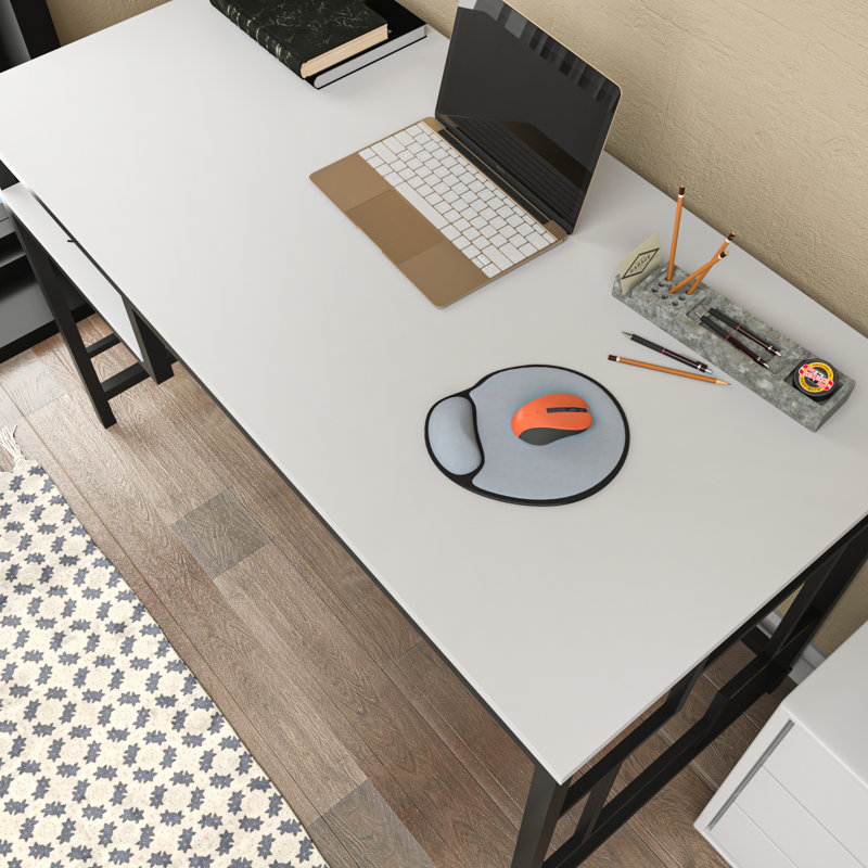 Marquala 120cm Wide Metal Frame Computer Desk, White/Black