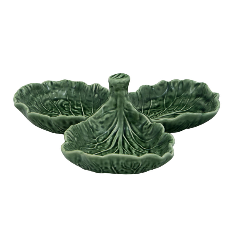 Cabbage Earthenware Divided Serving Dish, Green, 2.56" H x 8.46" W x 8.46" L