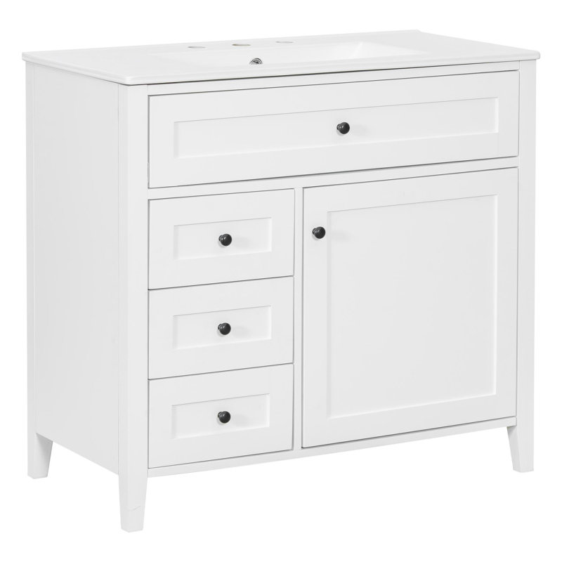 Meuble-lavabo noir 36 po avec lavabo, Blanc, 36", Ensemble de centre 8 po