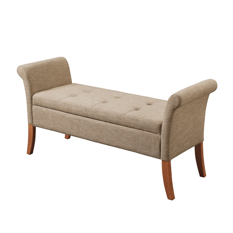 Emma-Jade Upholstery Storage Bench with Solid Wood Legs, Tan Fabric