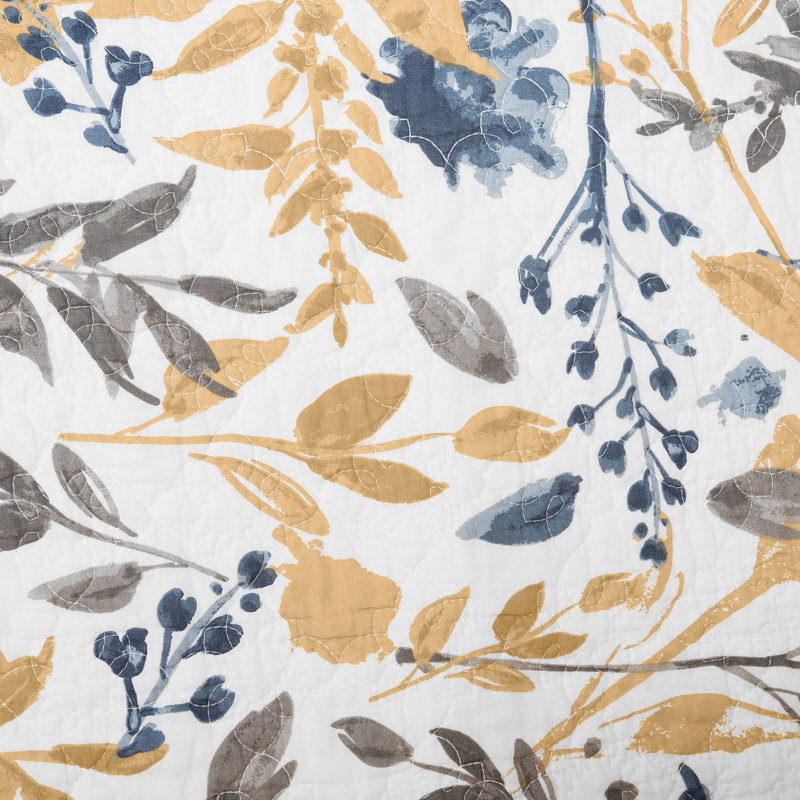 Natural Home Blue/Yellow/Grey/White Reversible Quilt Set, Full/Queen Quilt + 2 Shams