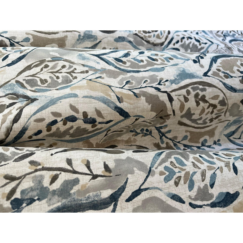 Navy Blue Brown Tan Leaf Print Curtains, 50" W x 90" L