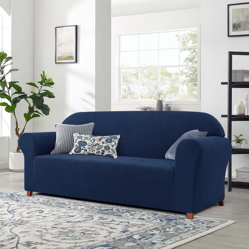 Soft Spandex Stretch Box Cushion Sofa Slipcover, Navy, 104cm H x 180cm W x 107cm D