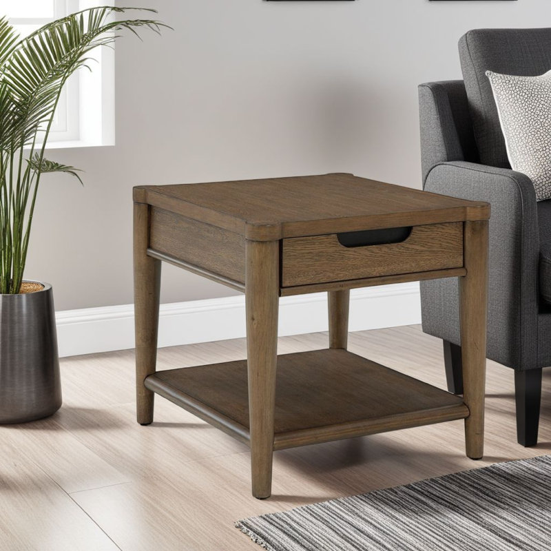 Table de bout Howie, tiroir et tablette, bois brun rectangulaire de 26 po Howie