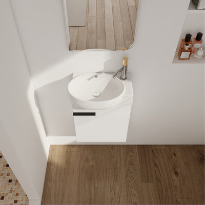 Petit meuble-lavabo, lavabo de 16 pouces, charnières de porte à fermeture douce, lavabo mural élégant, pouces, portes, pour espaces