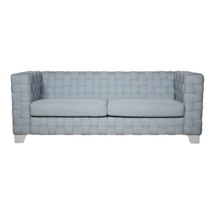 Magdaleni Contemporary 85"L Upholstered Sofa in Light Teal and White