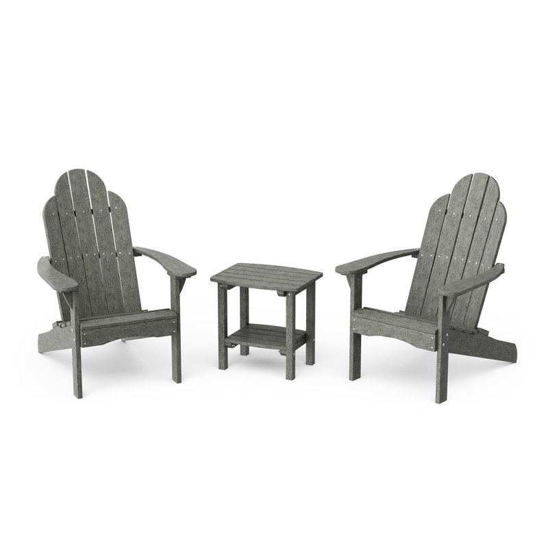 Classic 3-Piece Adirondack Set with Side Table, Dark Gray