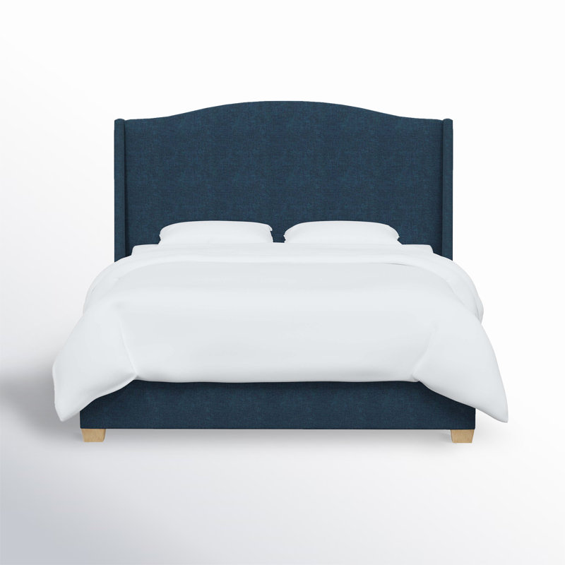 Lit plateforme tapissier Allis, Simple, Lin texturé bleu marine Zuma