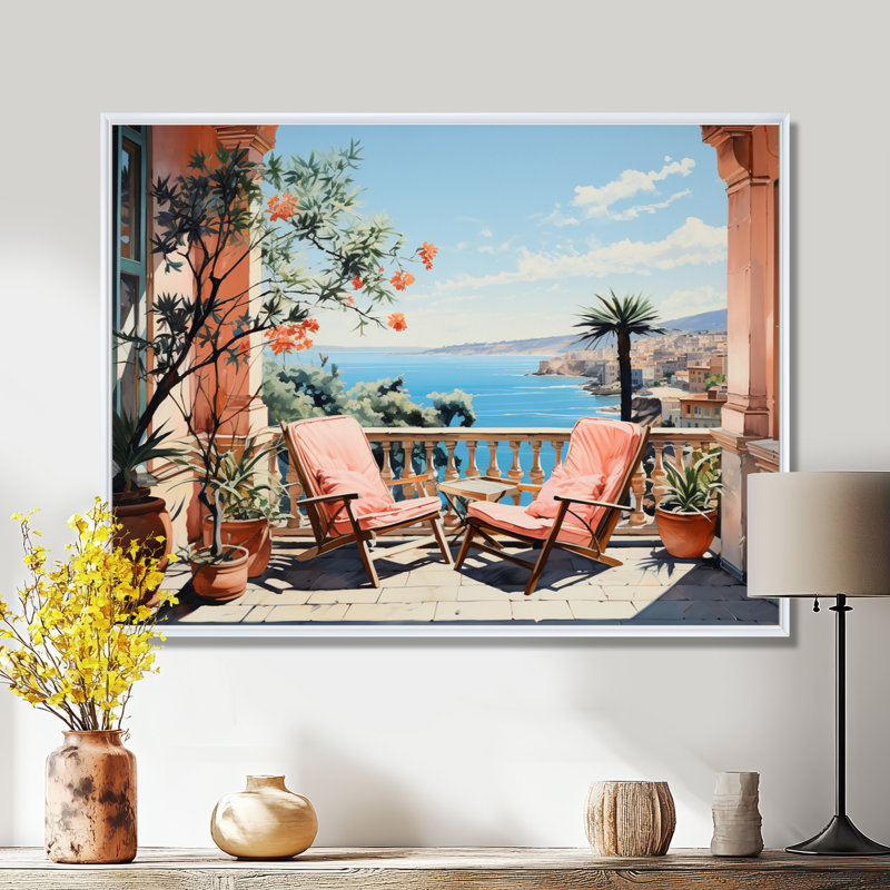 La Dolce, côte italienne III - Italie, art mural, H 34 po x l 44 po x P 1,5 po, Cadre flottant blanc