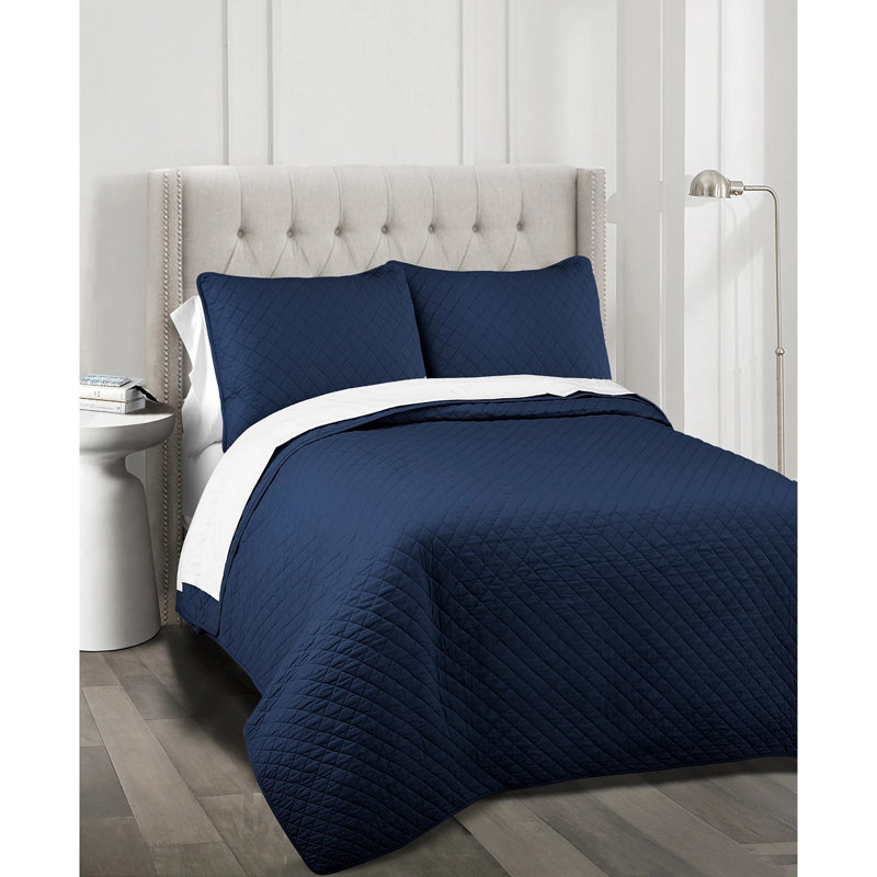 100% Cotton 3 Piece Comforter Set, Navy