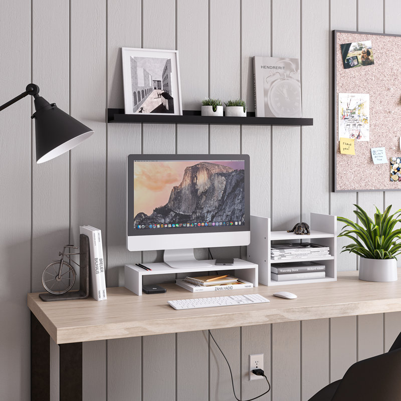 3 Tier Paper Organizer and Monitor Stand for Desk, White