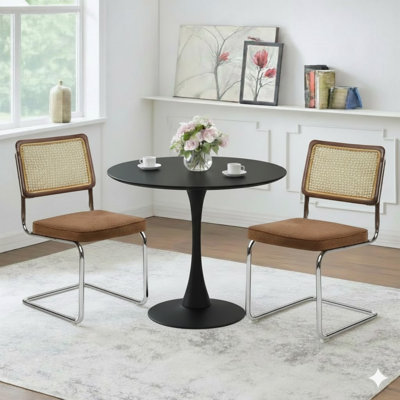 Space Saving 24 Inch Round Dining Set, 3-piece Table With Rattan Back Chairs