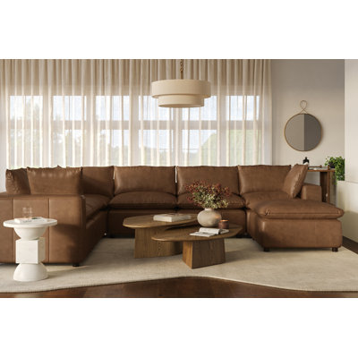 Hadleigh Brown Leather Modular Large Chaise Sectional