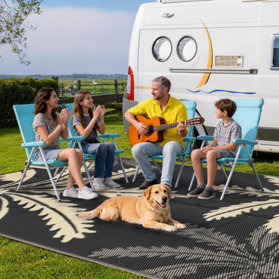 Waterproof Outdoor Rug for Patio, Reversible Modern Area Rug, Large Plastic Straw Mat for Camping, RV, Porch, Backyard, Deck, Picnic, Beach