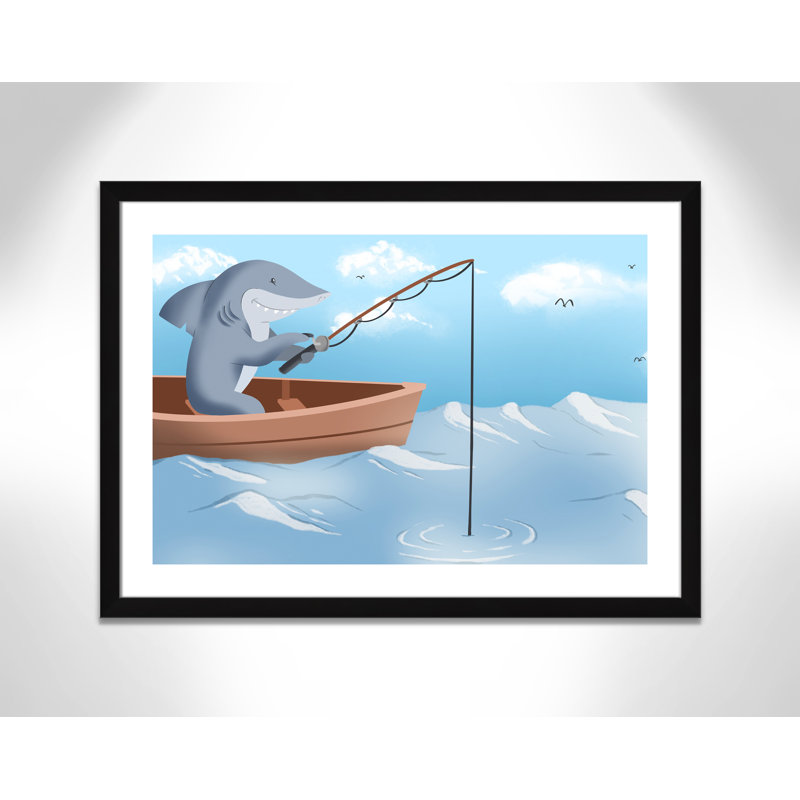 Impression sur papier «Gone Fishing», H 10 po x l 14 po x P 0,6 po, Encadré plat noir