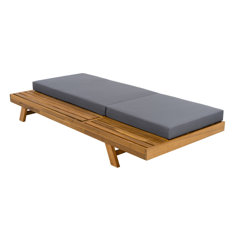 LONGUE ENSEMBLE DE CHAISE, DE L'ESPACE D'UN CÔTÉ, EN BOIS D'ACACIA AVEC COUSSINS RÉSISTANT À L'EAU (ÉPAIS DE 4 POUCES)