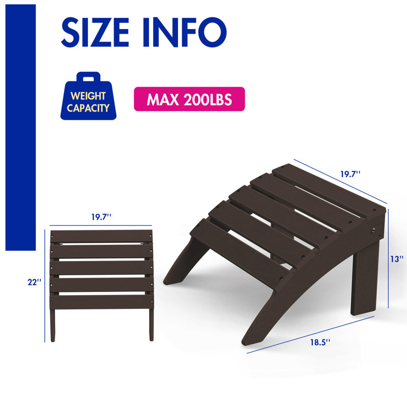 Adirondack Ottoman, HDPE Weather Resistant Adirondack Chair Footrest, Brown Wood