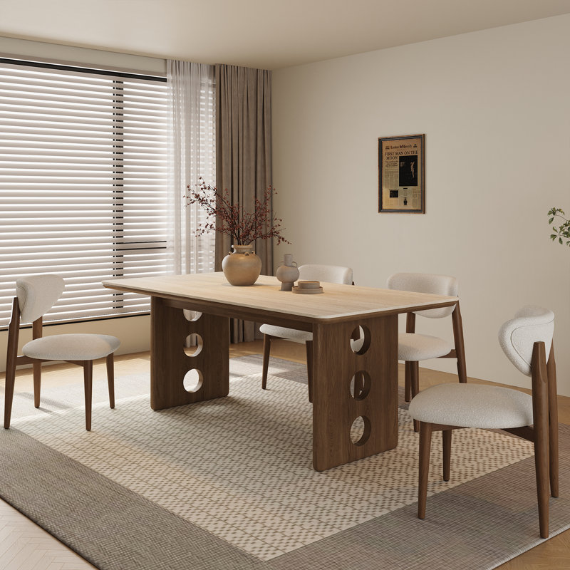 71" Mid Century Dining Table Set With 6 Dining Chairs, Retangular Kitchen Table With Sintered Stone Table Top