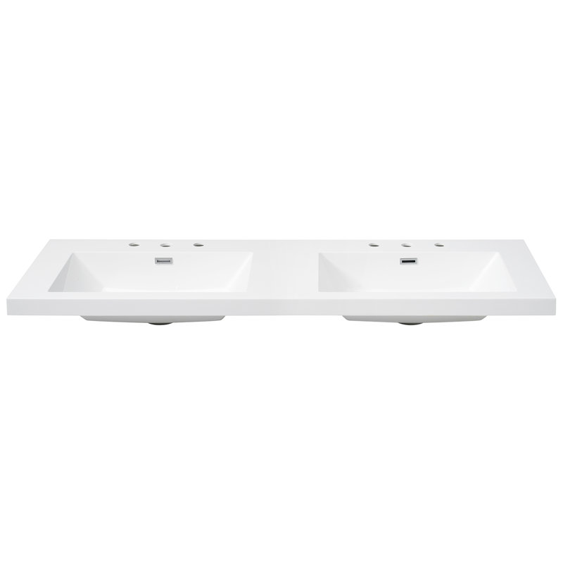Plateau de meuble-lavabo en résine avec lavabo double encastré rectangulaire 60 po Roomfitter