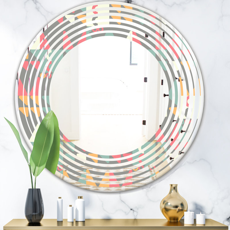 Coastal Frameless Wall Mirror, Wave Abstract Design V, 23.6" H x 23.6" W