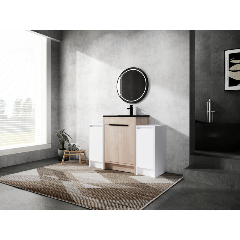 Armoire de salle de bain 48 po avec lavabo en céramique noire 2 compartiments, porte 48 po, 2 compartiments de rangement