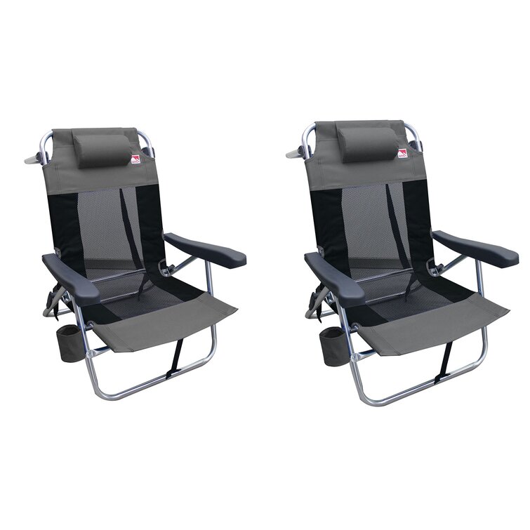 Outdoor Spectator Multi-Position Flat Folding Mesh Ultralight Beach Chair (2-Pack) - Grey, Gray