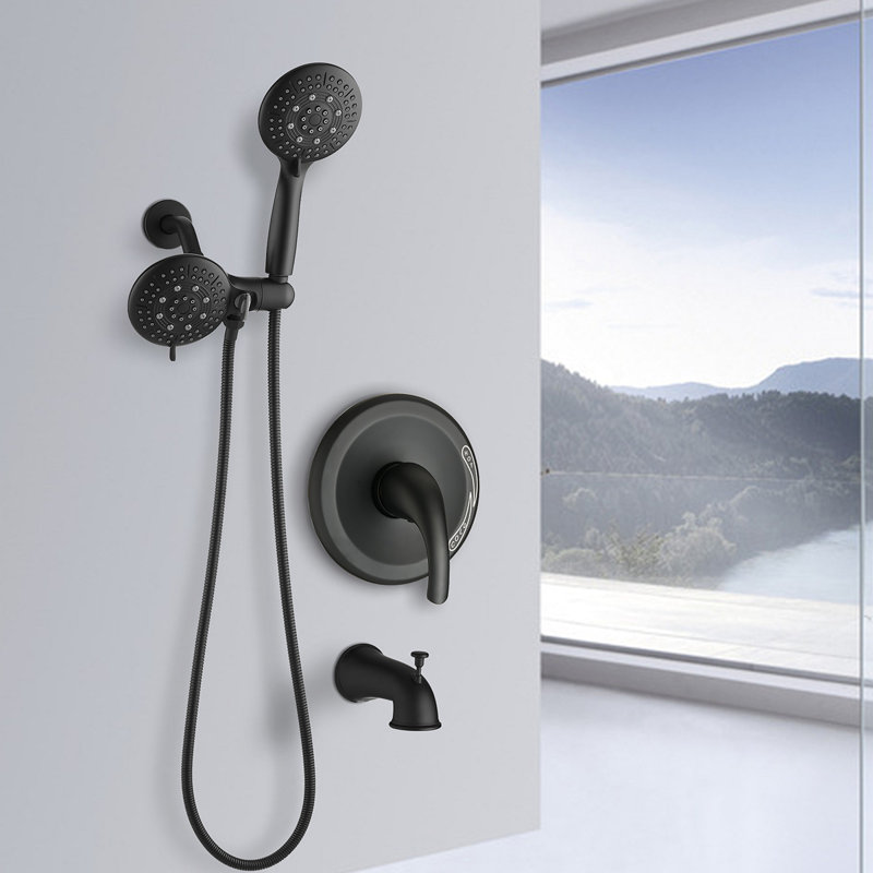 Classic High Pressure Single Handle 6 Function Rain Shower Head With Handheld Shower With Tup Spout, Matte Black
