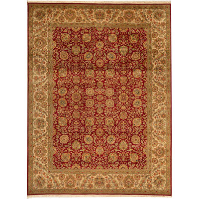 Tapis rouge et ivoire noué à la main de haute qualité