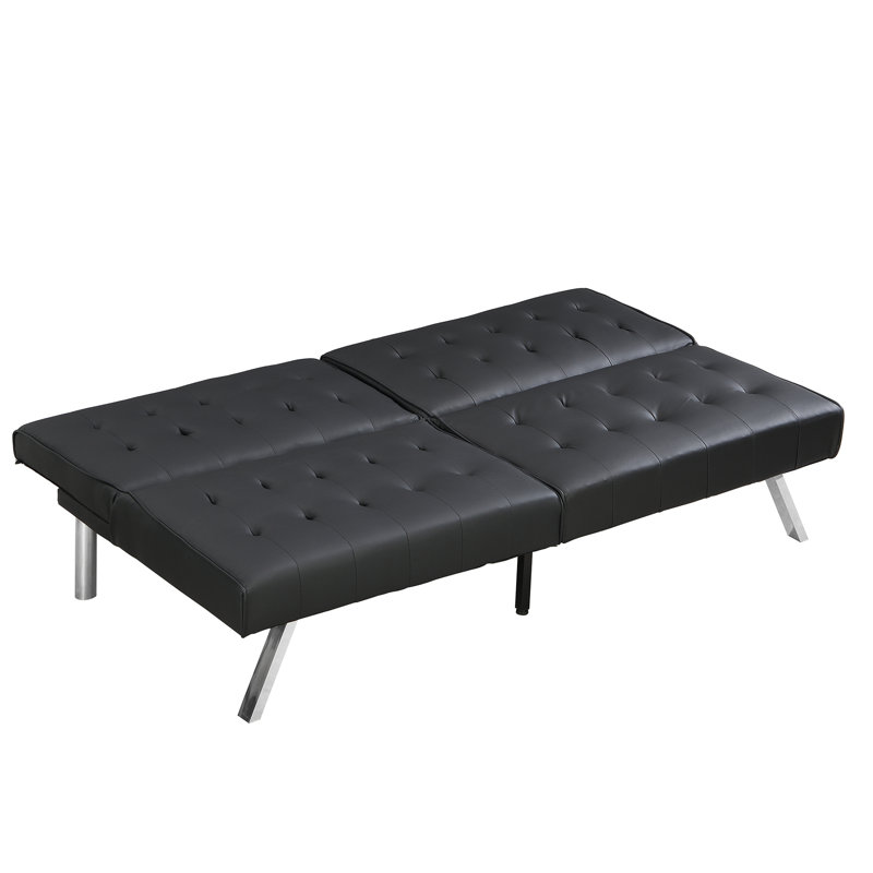 Versatile 2 Bed, Wood Frame, Stainless Leg, Black Leather Cover Bed With Construction,