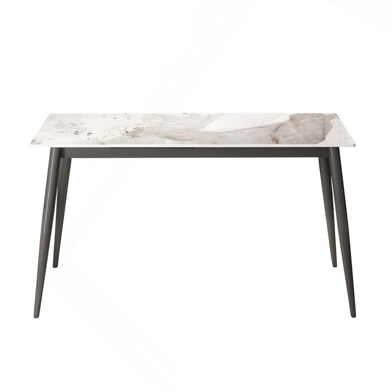 Table de salle à manger 55,12 po en pierre artificielle moderne à bord droit gris foncé et pieds en métal gris foncé pouvant accueillir 6 personnes
