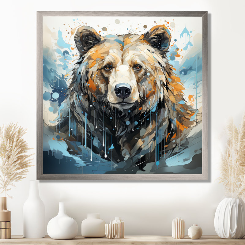 Représentation abstraite d'un mouvement d'ours sur toile, H 24 po x l 24 po x P 1 po, Encadrement argenté