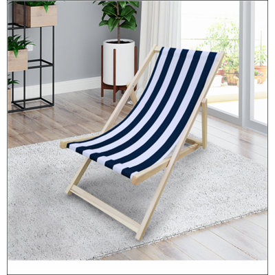 chaise longue populus en bois rayée bleue large bleu rayé (couleur: bleu foncé)