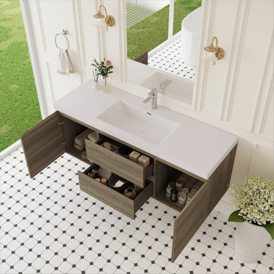 Meuble-lavabo flottant avec lavabo, meuble de rangement mural avec tiroirs à fermeture en douceur