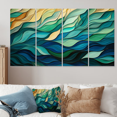 «Green and Yellow Gleaming Ink I», ensemble d'art mural abstrait 4 pièces