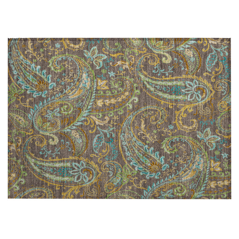 Tapis extérieur antidérapant lavable à motif cachemire chocolat 2 pi x 3 pi