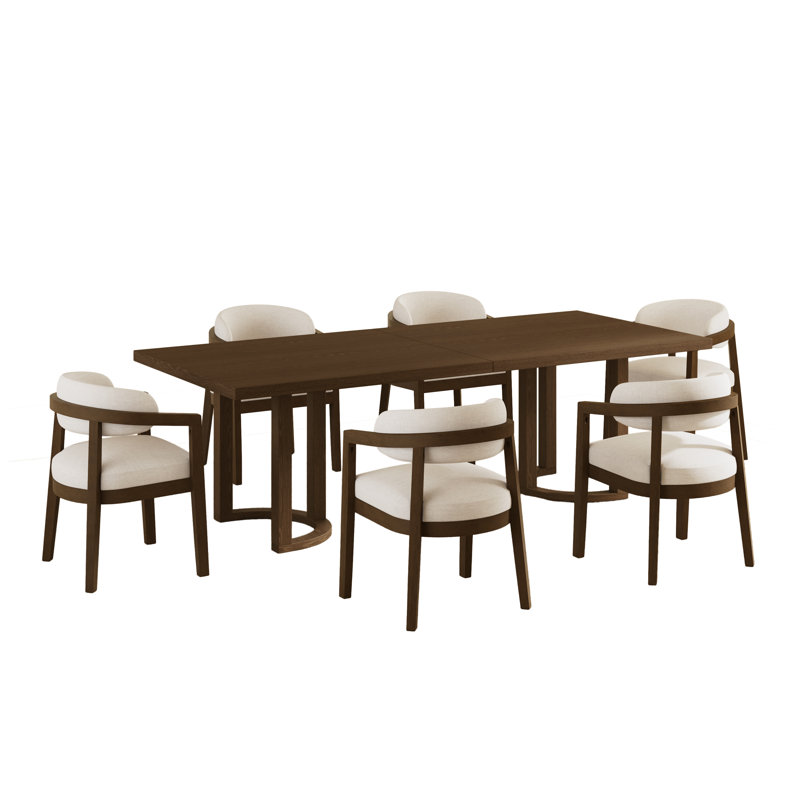 Justice 7-Piece Rubberwood Dining Set With Upholstered Chairs