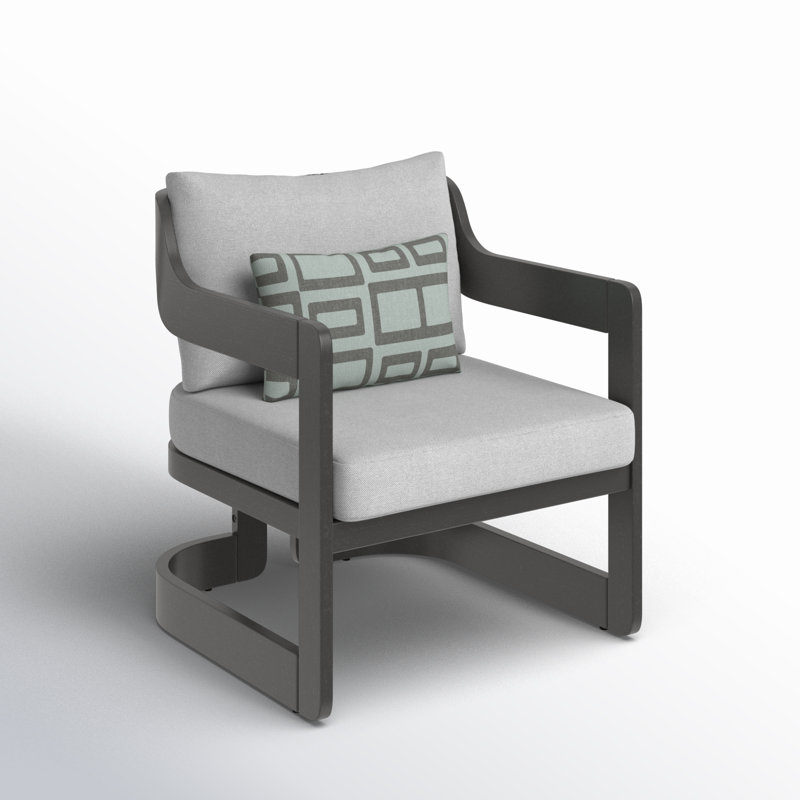 Chaise longue d'extérieur en bois massif avec coussins Dutton, Coussin gris / cadre gris, Oléfine