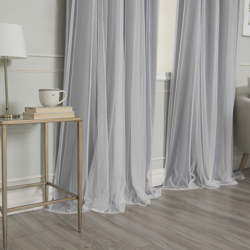 Fortuna Brockham Solid Tulle Overlay Room Darkening Grommet Curtain Panels, Gray, 52" W x 84" L