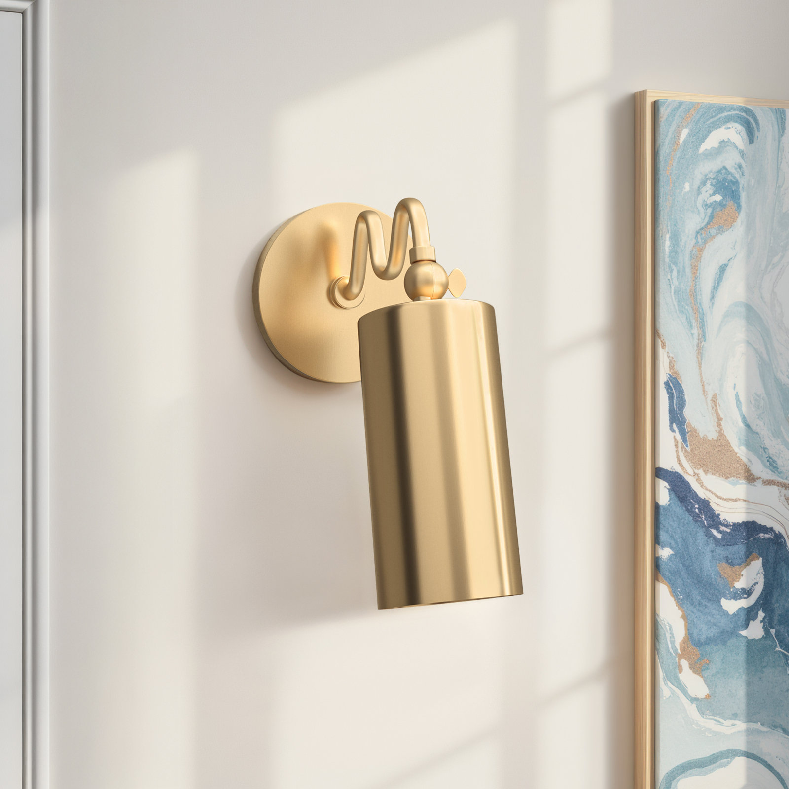 Single Light Spotlight Sconce, Aged Brass