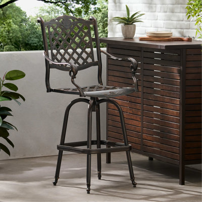 Tabouret de bar pivotant en aluminium, motif diamant classique, 65 cm x 56 cm x 128 cm, couleur cuivre, style traditionnel, assise résistante à la rouille et aux intempéries, largeur et teinte