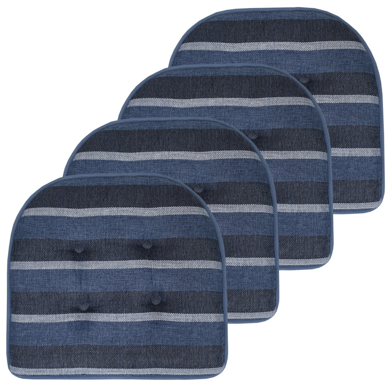 Bradford Striped Indoor U Shaped Memory Foam 17" x 16" Chair Cushion, Steel Blue, 6