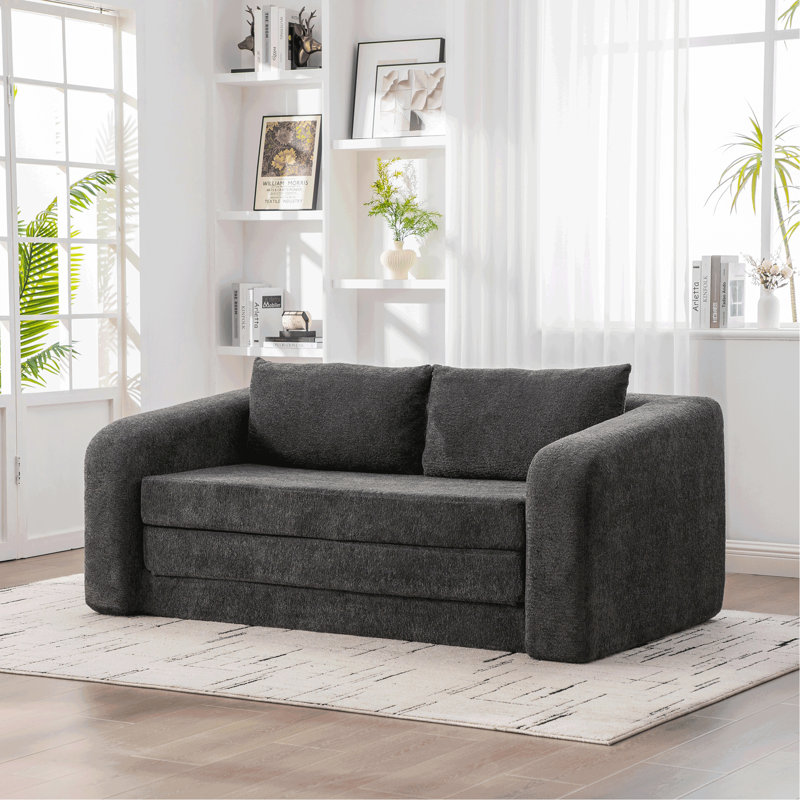 Canapé-lit 2 en 1 escamotable et pliable avec accoudoirs et coussins de dossier, canapé-lit convertible en chenille désossé, avec matelas pour lit, canapé-lit, salon, chambre d'amis, dortoir