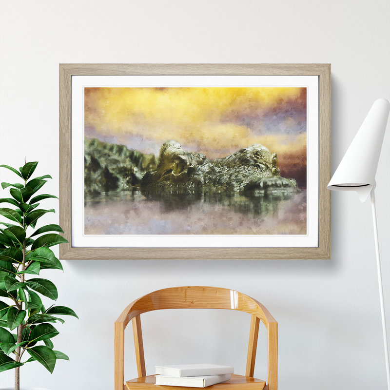 Crocodile - Picture Frame Painting, Oak Framed, 36cm H x 48cm W x 2cm D
