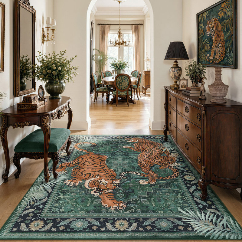 Tapis intérieur doux et antidérapant Boho, Vert, Rectangle 5' x 7'