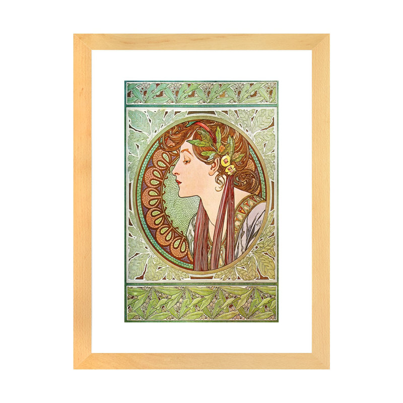 Laurier (1901) par Alphonse Mucha-impression, Toile avec cadre en bois beige, Blanc, H 24 po x l 16 po x P 1 po